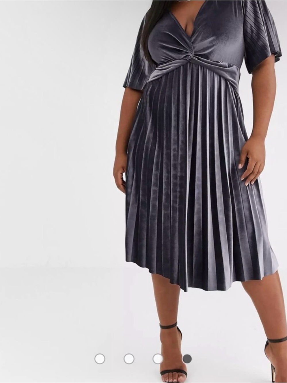 ASOS Curve Charcoal Velvet Midi Dress with Twist Front